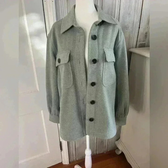 FREE ASSEMBLY pistachio green shacket chore barn jacket button closure S cozy - Picture 2 of 11